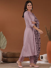 Lavender Empire A-Line Kurta With Trousers & Dupatta