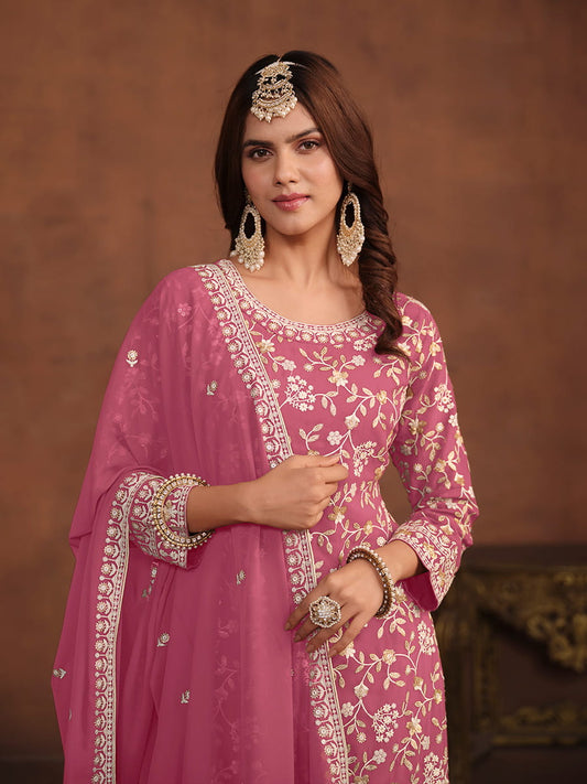 Pink Georgette Partywear Sharara-Style-Suit