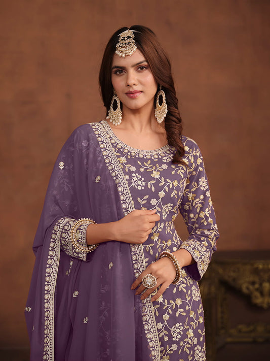 Violet Georgette Partywear Sharara-Style-Suit