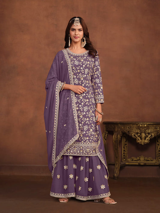 Violet Georgette Partywear Sharara-Style-Suit