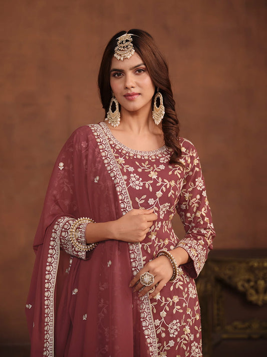 Mauve Georgette Partywear Sharara-Style-Suit