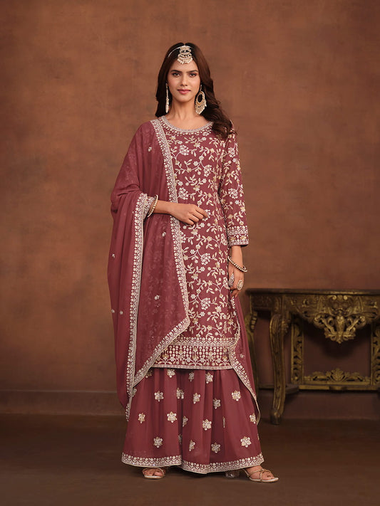 Mauve Georgette Partywear Sharara-Style-Suit