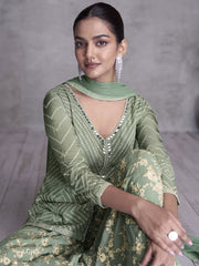 Sage Green Embroidered Wedding Festive Sharara Suit