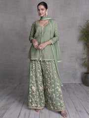 Sage Green Embroidered Wedding Festive Sharara Suit