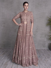 Rose Mauve Embroidered Jacket Style Indo Western Dress