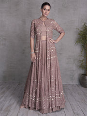 Rose Mauve Embroidered Jacket Style Indo Western Dress