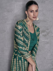 Pine Green Embroidered Jacket Style Indo Western Dress