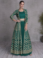 Pine Green Embroidered Jacket Style Indo Western Dress