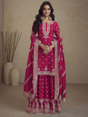 Magenta Embroidery Designer Sharara Suit