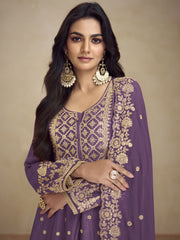 Chinnon Purple Embroidered Palazzo Suit