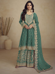 Chinnon Green Embroidered Palazzo Suit