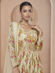 Off White Embroidered Wedding Anarkali Gown