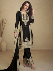 Black Handwork Embroidered Festive Palazzo Style Suit