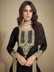 Black Handwork Embroidered Festive Palazzo Style Suit