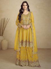 Yellow Embroidery Festive Gharara Suit