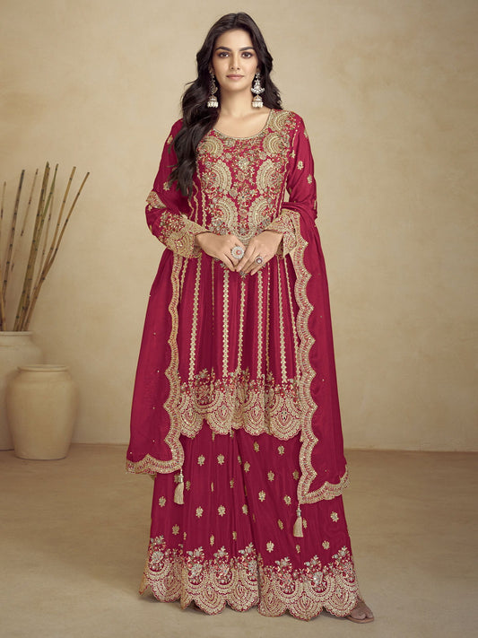 Magenta Embroidery Festive Gharara Suit