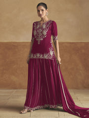 Trendy Chinon Fabric Rani Color Palazzo Suit