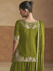 Green Color Chinon Fabric Chic Palazzo Suit