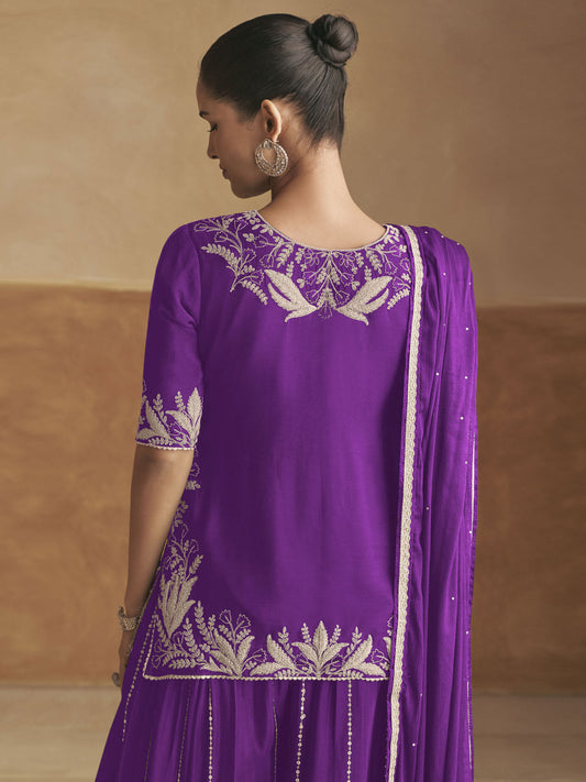 Soothing Purple Color Chinon Fabric Palazzo Suit