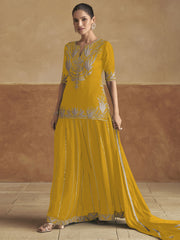 Chinon Fabric Yellow Color Gorgeous Palazzo Suit