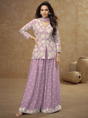 Lavender Embroidered Koti Style Kurti And Palazzo Suit