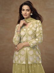 Green Embroidered Koti Style Kurti And Palazzo Suit