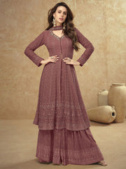 Brown Georgette Wedding Sharara Suit