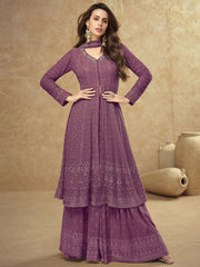 Purple Georgette Wedding Sharara Suit