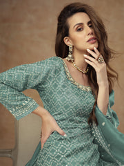 Turquoise Embroidery Party Wear Sharara Suit