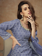 Blue Embroidery Party Wear Sharara Suit