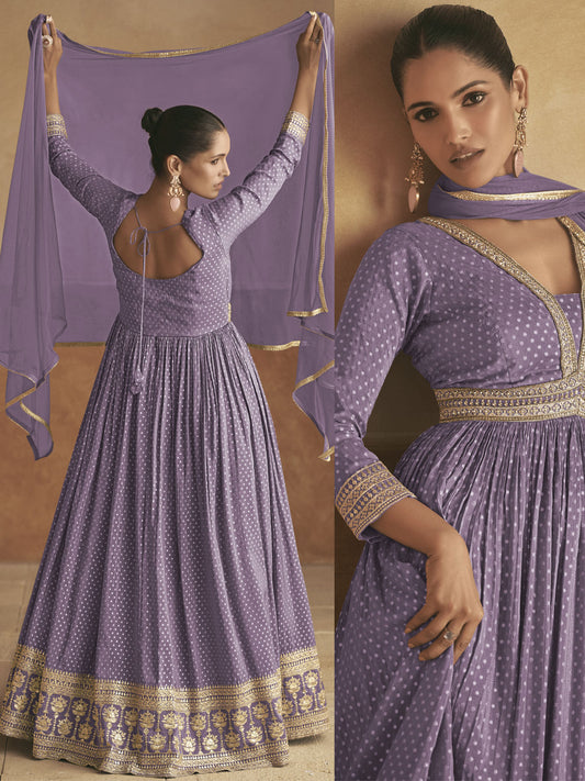 Purple Embroidered Silk Anarkali Suit