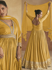 Yellow Embroidered Silk Anarkali Suit