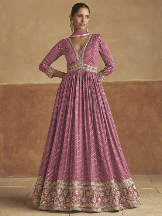 Pink Embroidered Silk Anarkali Suit