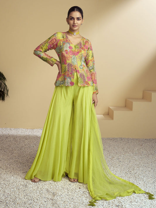 Lime Green Designer Sharara Suit