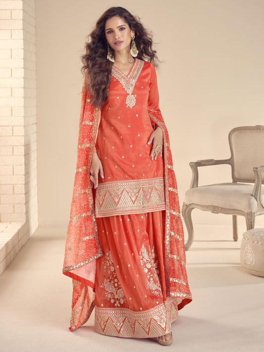 Classical Orange Mirror Shimmer Trendy Salwar Kameez