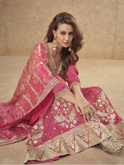 Zari Shimmer Pink Readymade Salwar Kameez