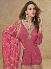 Zari Shimmer Pink Readymade Salwar Kameez