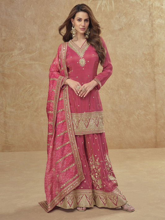 Zari Shimmer Pink Readymade Salwar Kameez