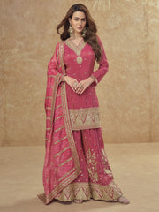 Zari Shimmer Pink Readymade Salwar Kameez