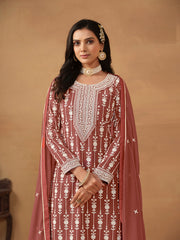 Rust Embroidered Georgette Gharara Suit