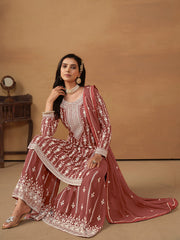 Rust Embroidered Georgette Gharara Suit