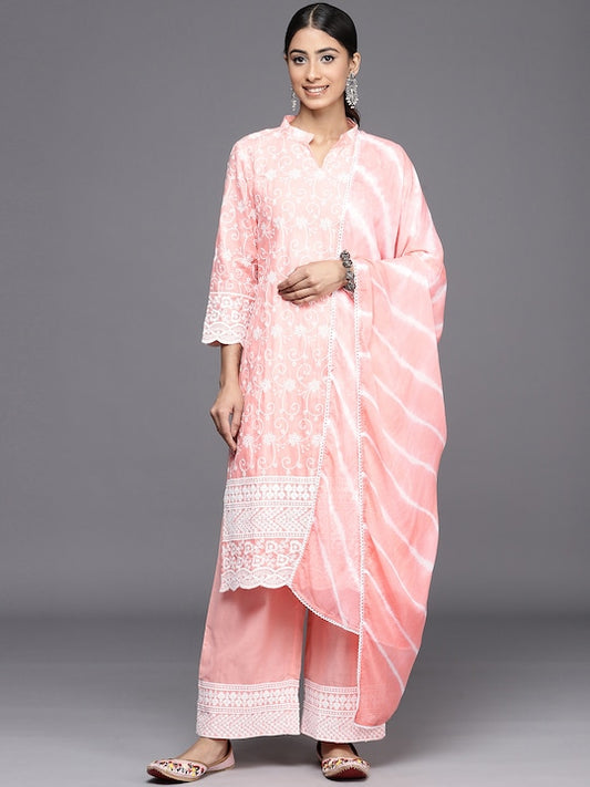 Floral Embroidered Regular Chikankari Kurta with Palazzos & With Dupatta