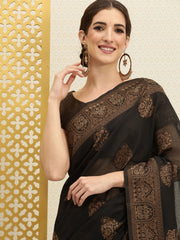 Black & Brown Ethnic Motifs Beads and Stones Jashn Saree