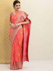 Orange & Golden Paisley Woven Design Dual Tone Jashn Banarasi Saree