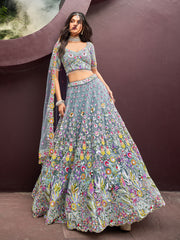 Turquoise blue Net Zarkan & heavy Sequin embroidery Semi-Stitched Lehenga choli & Dupatta