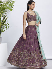 Rose gold Pure Chiffon Sequins and thread embroidery Semi-Stitched Lehenga choli and Dupatta