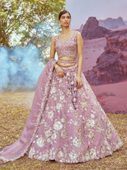 Lavender Organza Sequins embroidery Semi-Stitched Lehenga choli & Dupatta