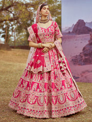 Pink Pure silk Moti, Sequins embroidery Semi-Stitched Bridel Lehenga choli & Dupatta