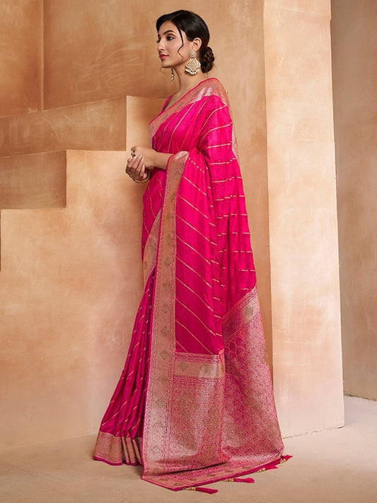 Magenta Striped Woven Design Zari Pure Silk Saree