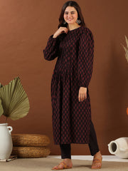 Purple Colour Women Ethnic Motifs Woven Design Kurta